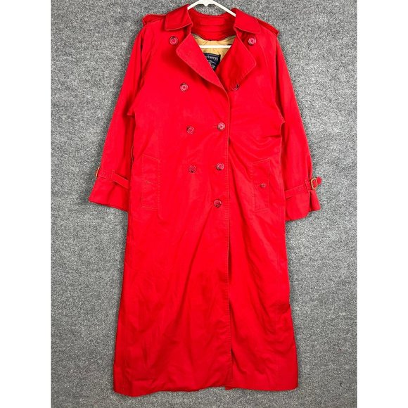 Burberry 100% Wool Blend Long Trench Coat Double breasted Red SZ 4 XX-Long